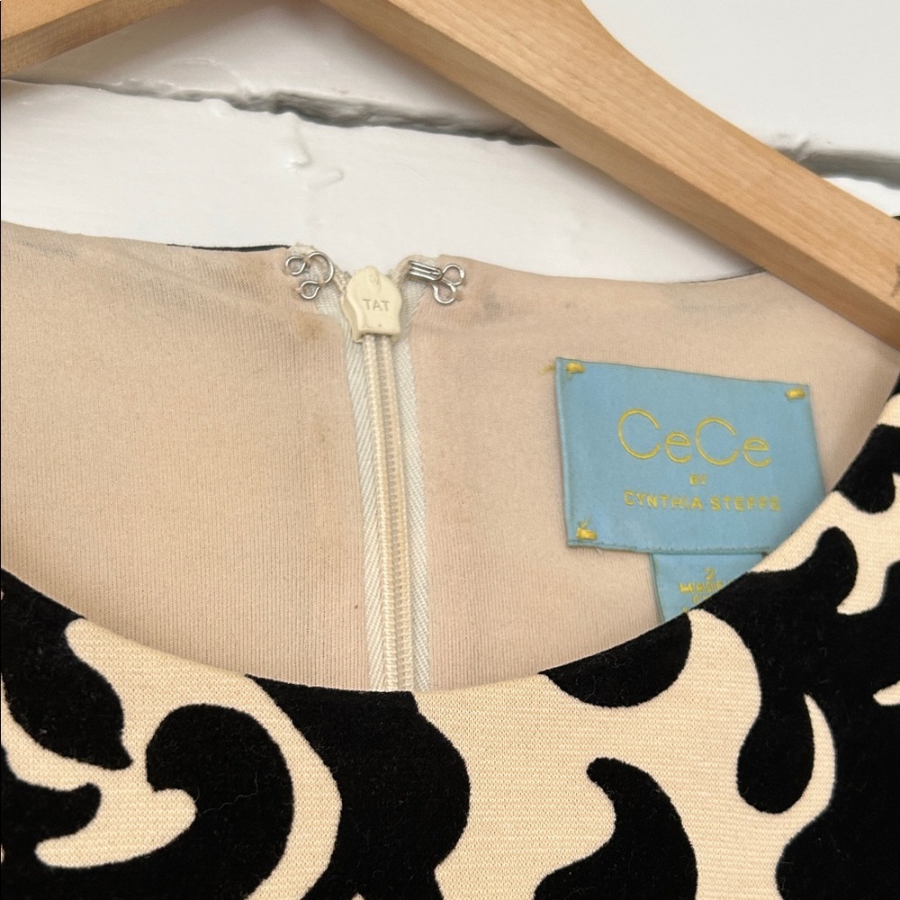 Black and Cream Patterned CeCe Mini Dress - Picture 2 of 8
